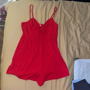 Red Front-Tie Romper